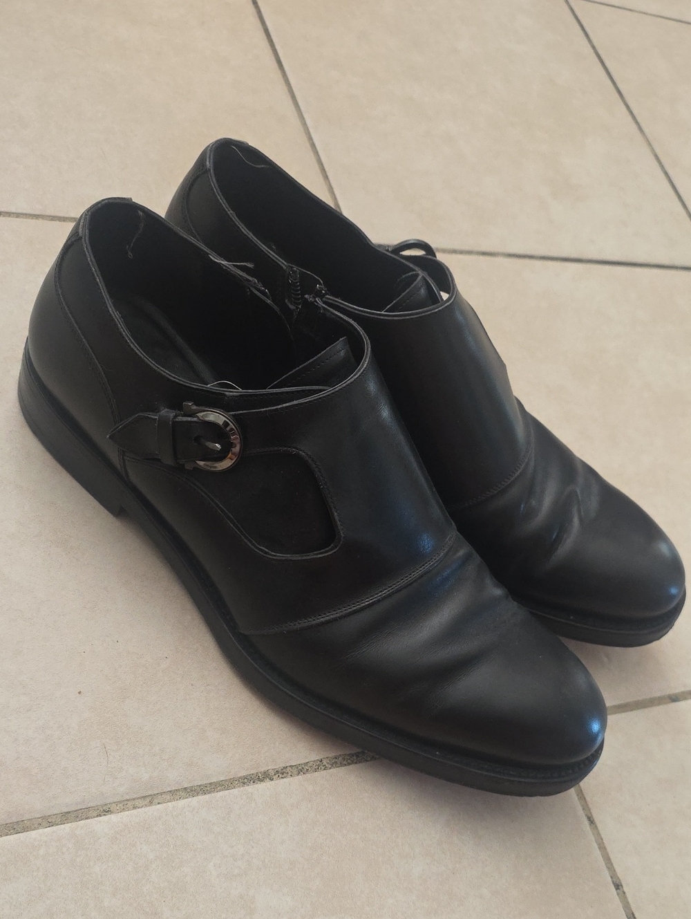 Ferragamo Black Leather Monk Strap Oxfords